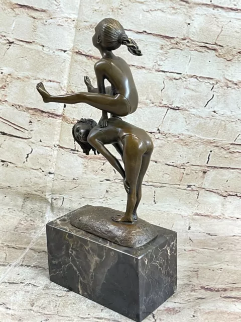 Vintage Bronzo Statua Di Milo Bambini da Gioco Leap Rana 10 " Figura Decoro 3