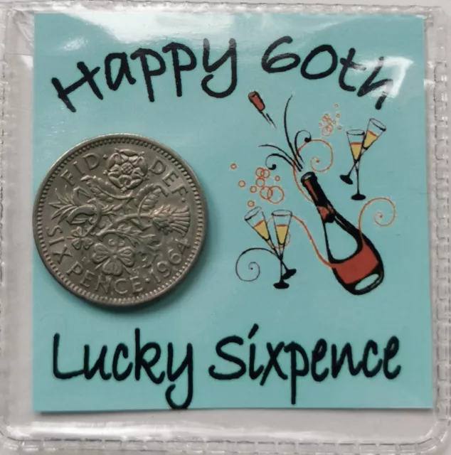 60th Birthday Lucky Sixpence gift *Blue Design* 1964 coin for 2024*