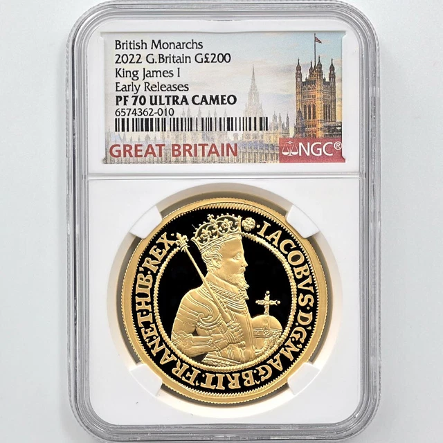 2022 Great Britain British Monarchs James I  £200 2oz Gold Proof Coin NGC PF70