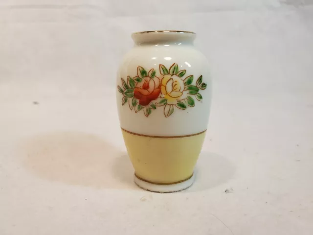 Vintage MINI VASE with flowers marked MADE in OCCUPIED JAPAN, yellow base