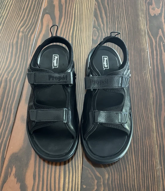 Sandália Masculina Propét Hudson - Couro Preto 9.5 X-Wide Ajustável