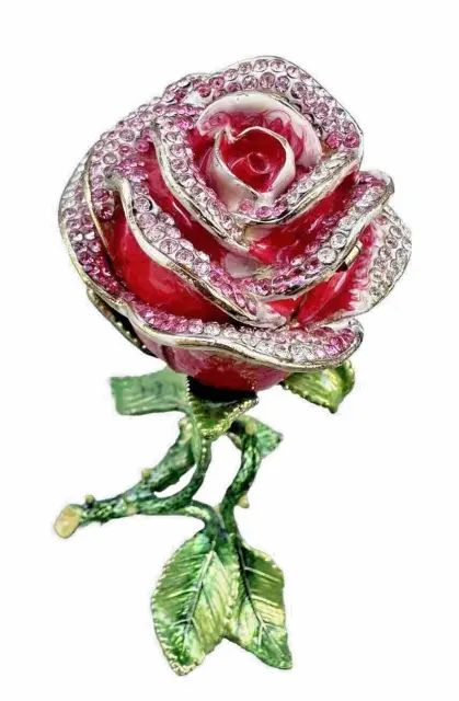 Stand up Rose Trinket Box. Hand Made, Hand Painted with Austrian Crystals. New