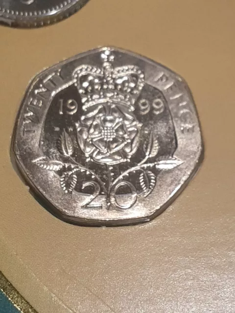 1999 BUNC 20p Tudor Rose Twenty Pence coin Brilliant Uncirculated