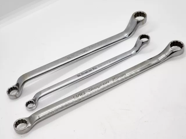 SNAP-ON 3pc BOX END Wrenches  12 Pt XO1214 XO1618 S9615A 3/8 7/16 1/2 9/16 15mm