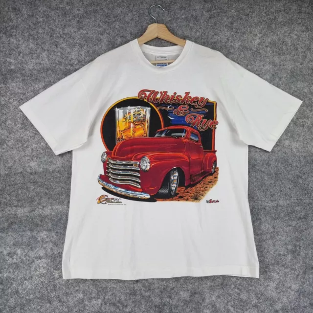 VTG Screen Stars T Shirt Mens XL White Car Truck Graphic Print 90s Single Stitch