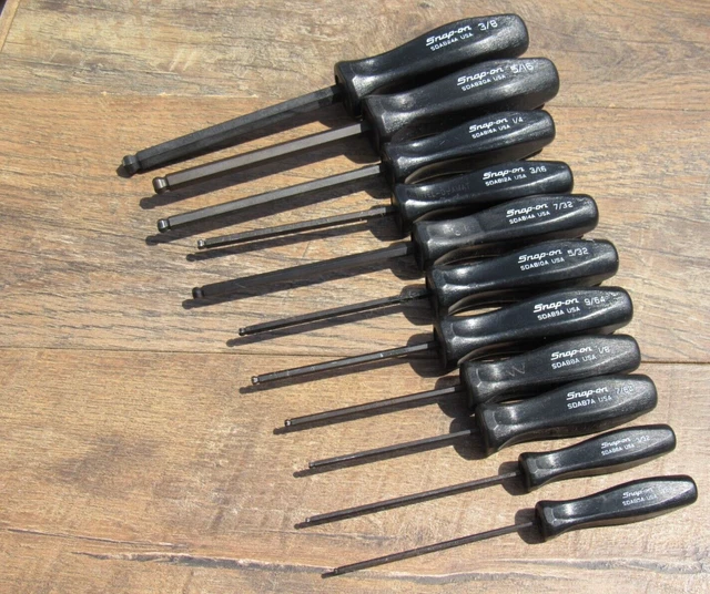 SNAP ON SDAB111A Black Screwdriver Sae Handle Hex Ball Bit Driver Set
