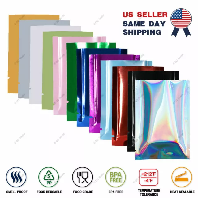 Variety of Colors & Sizes Flat Mylar Foil Heat-Sealable Open Top Pouch Bag M1