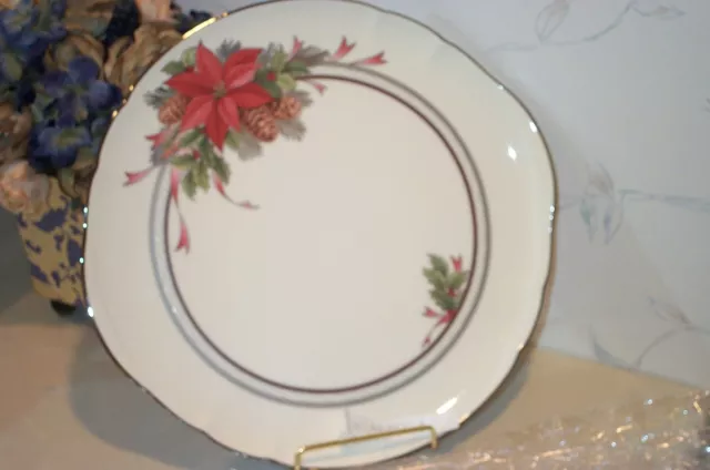 NEW Noritake ARDMORE GOLD 12" Holiday Accent POINTSETTIA Platter Cake CHOP PLATE