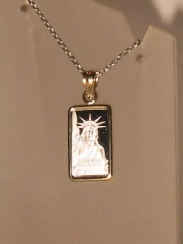 PURE  PLATINUM ~1~GRAM ~ STATUE  of  LIBERTY  BAR ~ 14~KT GOLD  PENDANT ~$188.88 3