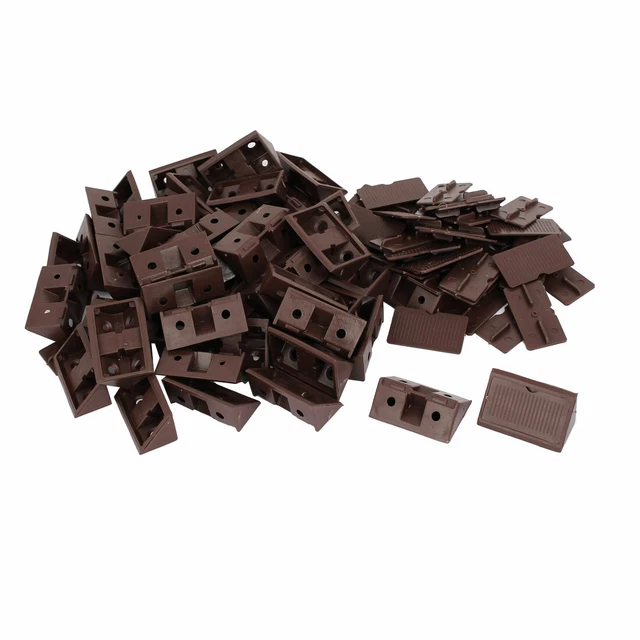 Closet Plastic 4 Holes Shelf Corner Brace Joint Brackets Support Brown 50pcs