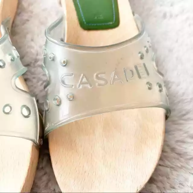 CASADEI Wooden Slide Sandals with Green Jelly Wide Strap 2