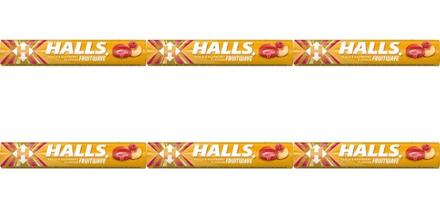 6 x caramelle Halls al sapore di pesca, 1,6 once. (45 g.)
