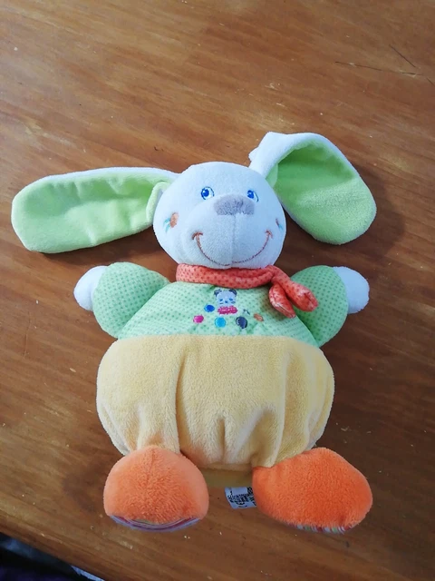 Doudou Peluche Mots D'enfants Lapin Boule Jaune Vert Orange Pois Écharpe chat 2