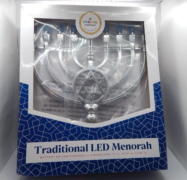 TRADITIONAL LED ELECTRIC Silver Hanukkah Menorah - Battery or USB ...