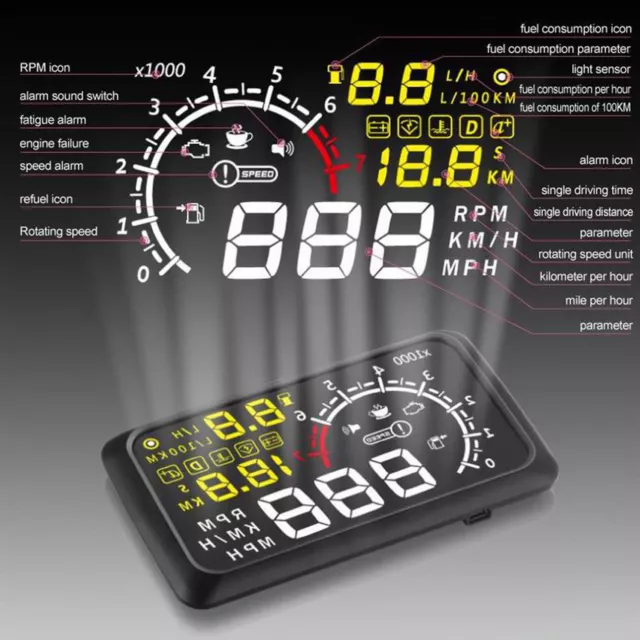 Auto 5,5" Uni HUD Head Up Display LCD Velocità Indicatore Allarme Proiettore 3