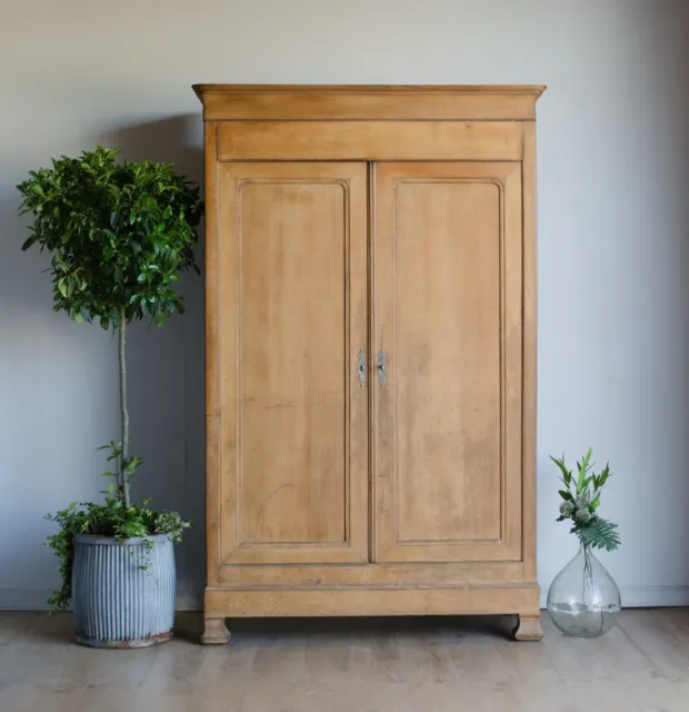 French Antique Oak Double Wardrobe Armoire with Shelves, Drawers or Hanging Rail