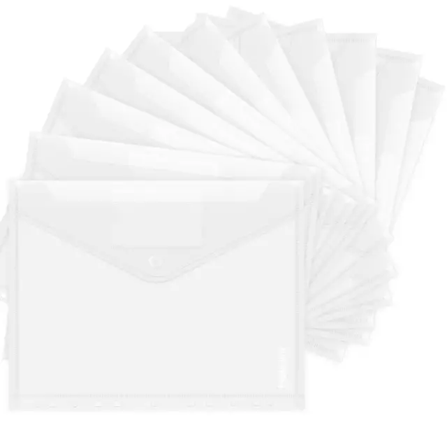 20 Dokumentenmappe Knopf-Verschluss A4 Dokumententasche Sammelmappe Transparent