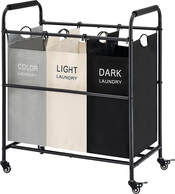3 Bag Laundry Sorter Cart, Laundry Hamper Sorter Basket with Heavy Duty Lockable