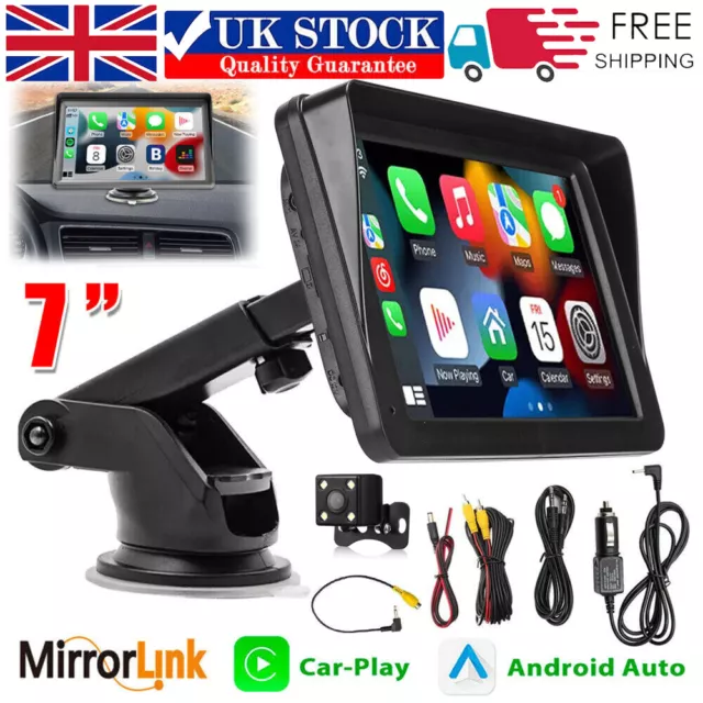 7" Touch Screen Portable Car Wireless Apple CarPlay Android Auto Radio BT FM Cam