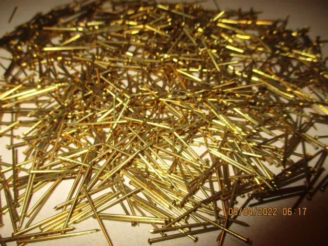100 - Vintage 7/8" X #24, Solid Brass Brad Nails, Very Thin, With Rounded Head