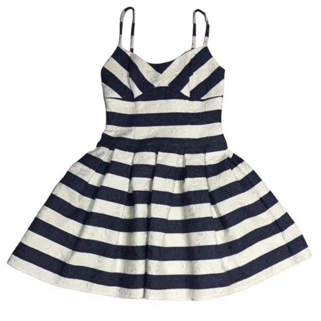 Unique Vintage Blue White Striped Dress Nautical USA Sailor Pinup Girl Retro M