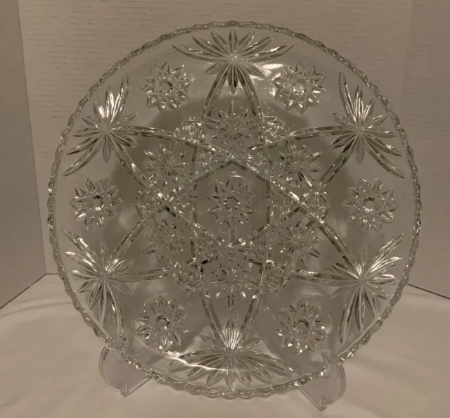Vintage Round 13½“ Anchor Hocking prescut Glass Serving plate Tray Scalloped rim