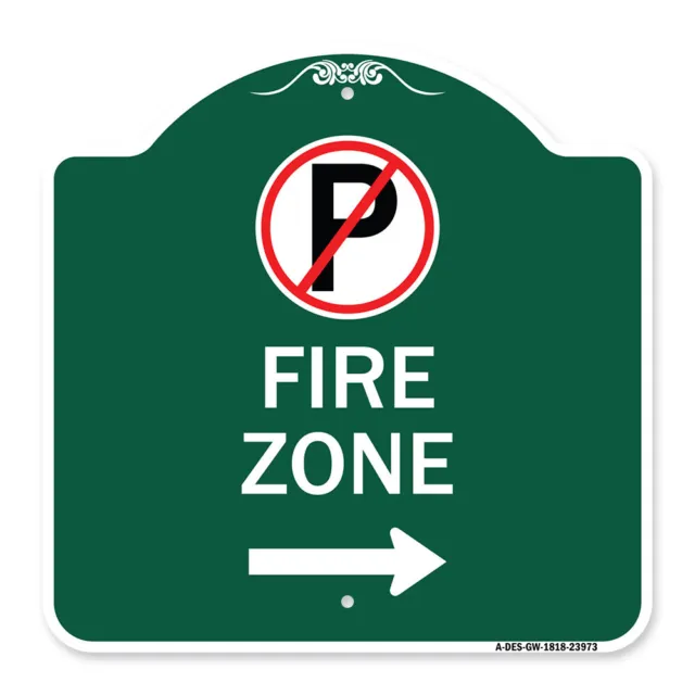 Designer Series - Fire Zone (No Parking Symbol and Right Arrow) Metal Sign