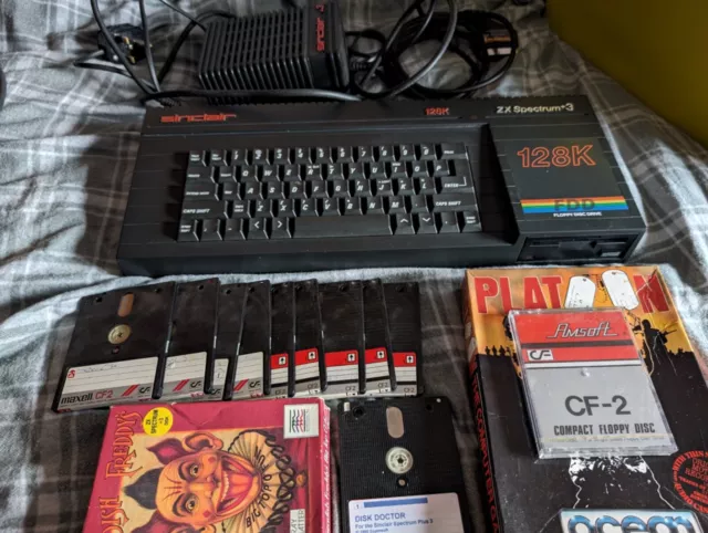 Vintage Sinclair ZX Spectrum +3 128K TESTED WORKING + CF-2 Discs + GoteK