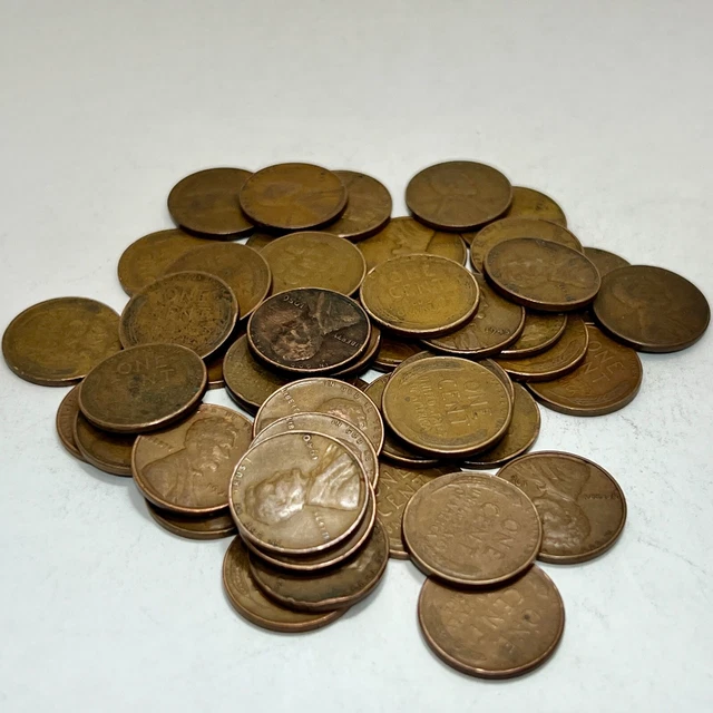 1930-1958-PDS Lincoln Wheat Small Cent Penny 1C - FULL ROLL VG+ OR BETTER #12
