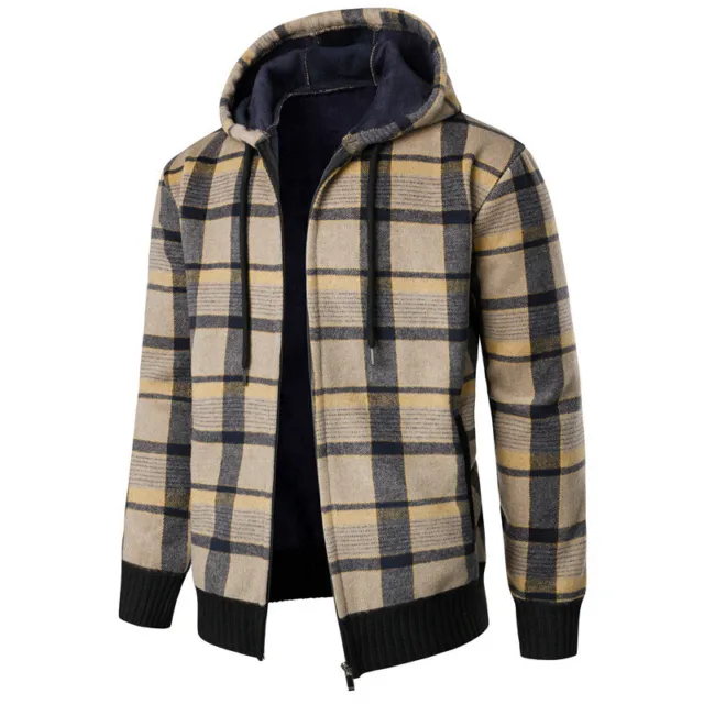 Mens Hoodies Thicken Fleece Long Sleeve Winter Warm Sweater Jacket Outcoat Plaid