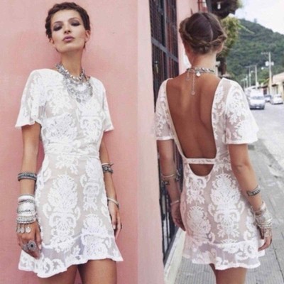 For Love & Lemons San Marcos Temecula Backless Lace White Cream Mini Dress Bride