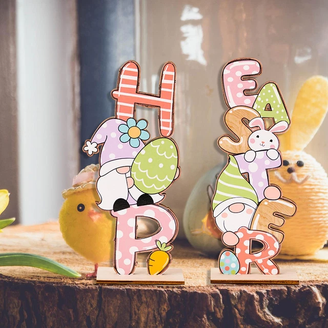 2pcs bois décorations de pâques table signe cadeau artisanat décoratif pour