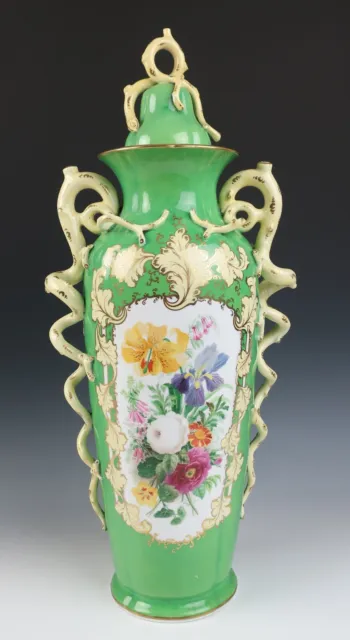 Very Large 19th C. Antique English Porcelain Urn Vase Hand Painted Coalport