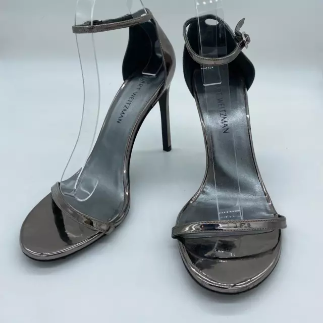 Stuart Weitzman Nudistong Silver Nudist Sandal Pump Heels Womens Size 10 M 2