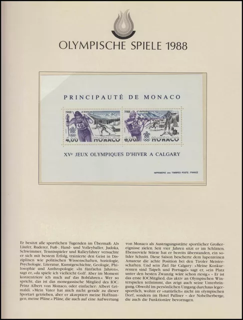 Olympia 1988 Calgary - Fürstentum Monaco, Block, Biathlon Langlauf Schießen **