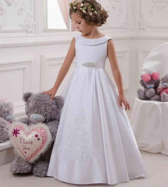 New Satin Wedding Party Flower Girl Holy Communion Party Princess Pageant Dress