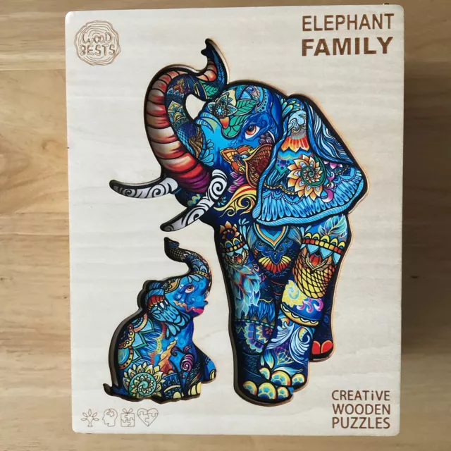 600 Piece Wooden Jigsaw Puzzle Family Of Elephants By Woodbests Puzzles