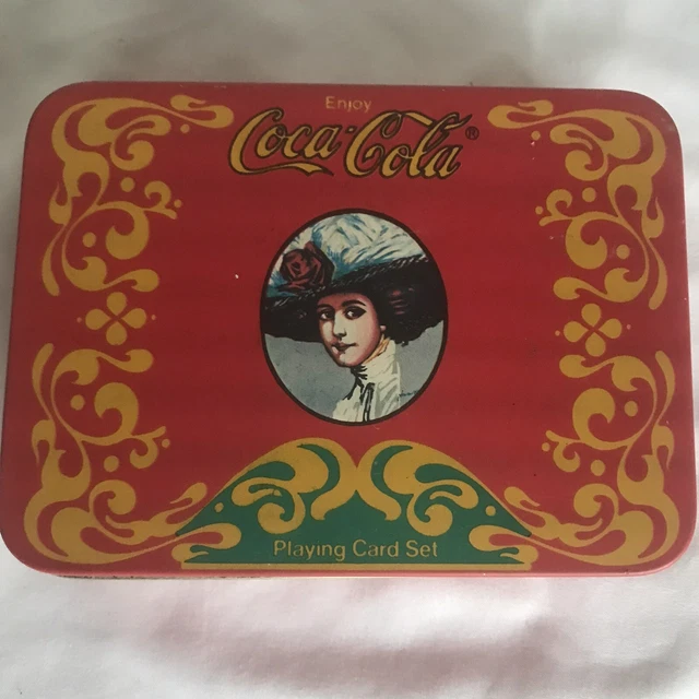 Coca Cola playing card set in vintage tin with pencil 2 decks victorian lady