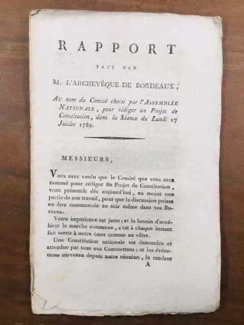 Rare Déclaration des droits de l’Homme 1789 Champion de Cicé Bordeaux Révolution