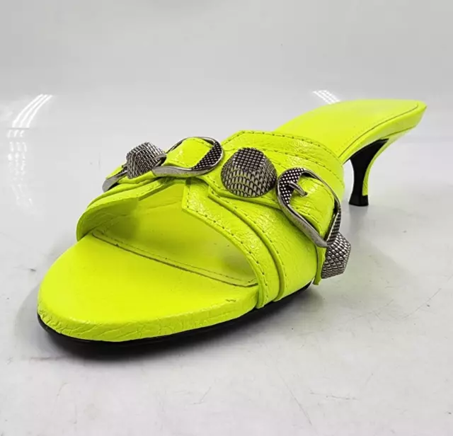 Balenciaga Cagole Lamb Leather Slipper Mule Women's 7 Yellow Almond Open Toe