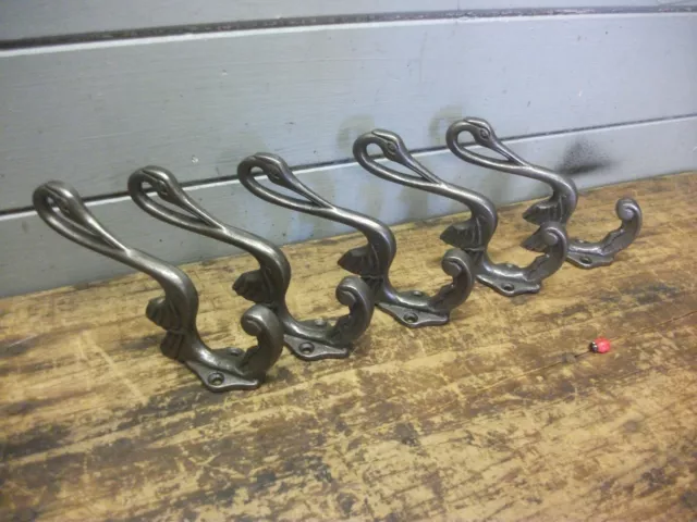 5 x stylish pelican / swan  double coat hooks - cast iron