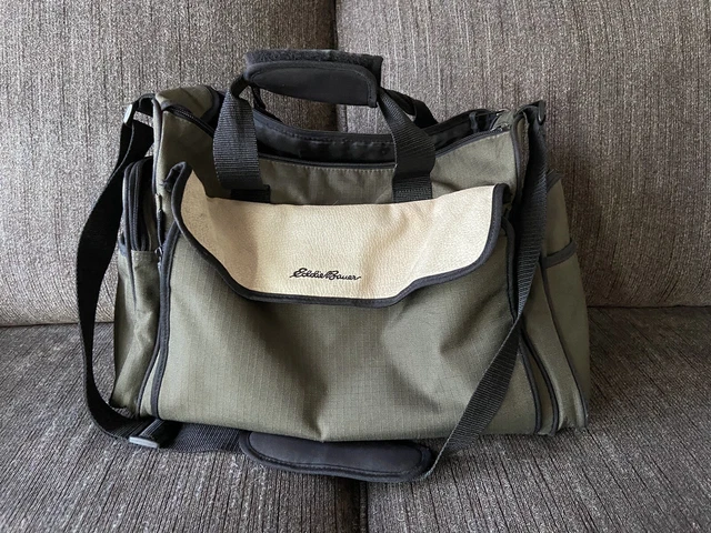 Eddie Bauer Diaper Bag Large Green Black Canvas,  Suede Multi Pocket