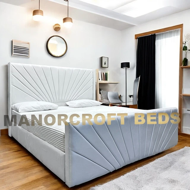 OTTOMAN STORAGE GAS Lift Up Panel Bed Frame Velvet Upholstered Double