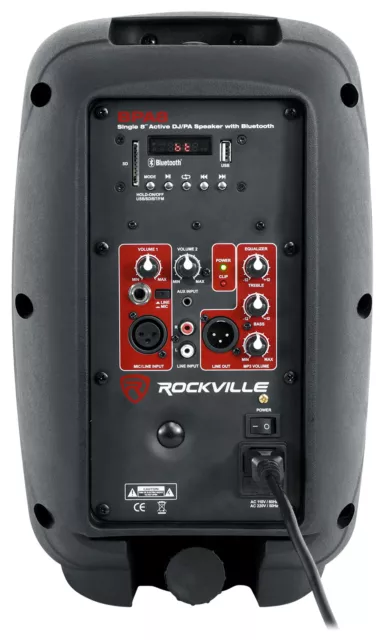 Rockville BPA8 8" Professional Powered Active 300w DJ PA Speaker w Bluetooth 3