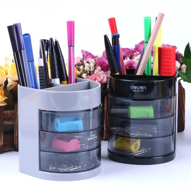3 Drawers Desk Desktop Pen Pencil Holder Container Office Storage Box Organizer