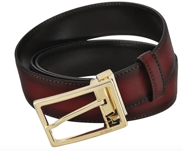 S.T. Dupont Atelier Red Leather Belt, Gold Buckle, 7650220, New In Box