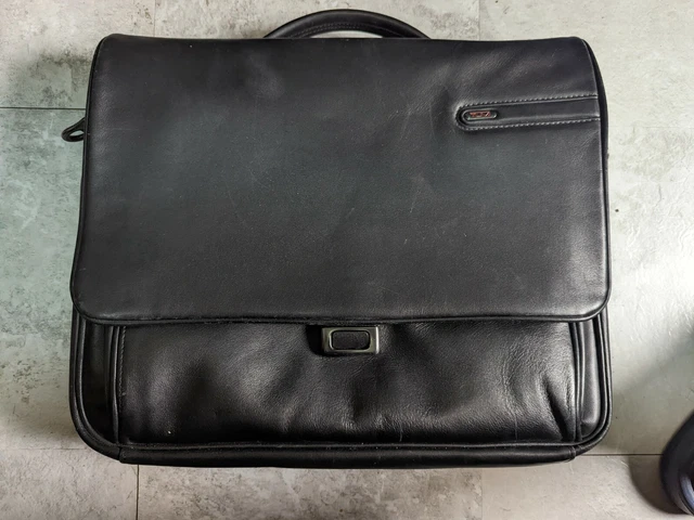 Tumi Black Leather Expandable Messenger Bag