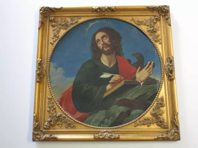 Antique Old Master Painting Saint Portrait Heaven Religious Icon 18Th Century