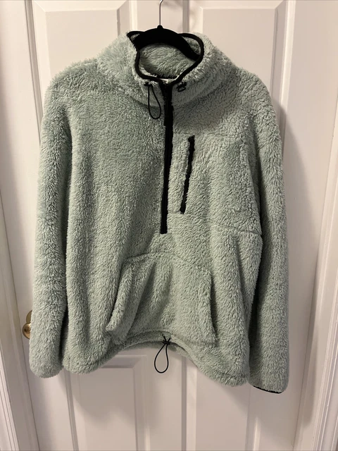 PINK Victoria's Secret Green Medium Cozy Fuzzy Fleece Teddy Bear Half Zip Sherpa