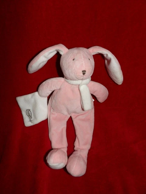 Doudou Peluche  Babynat Layette Lapin Mouchoir Rose et Blanc Etat Neuf